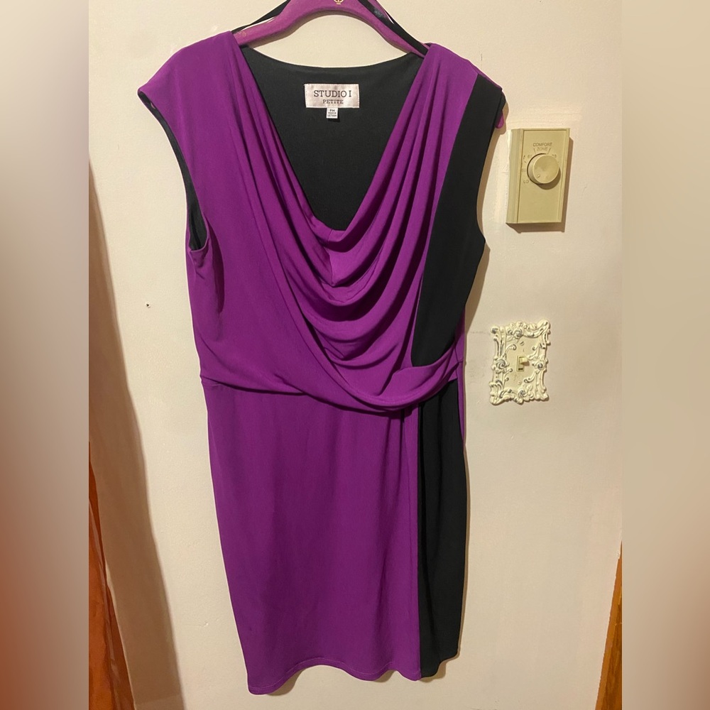 Form fitting, can be casual or formal, purple/magenta and black